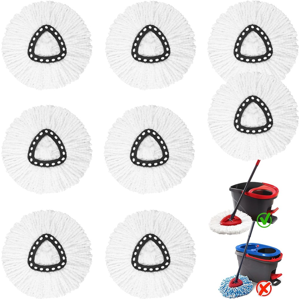 8 Pack Spin Mop Replacement Heads, 100% Microfiber 8Pack, White