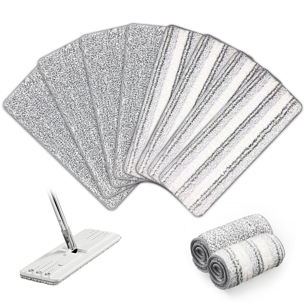 8 Pack Microfiber Flat Mop Pads Compatible with JOYMOOP, Oshang, White+grey