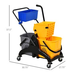 13.7Gallon/52L Mop Bucket Wringer Cart w/ Side Press Wringer, Wheels, Mop Holder