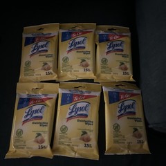6 New Lysol To Go Disinfecting Wipes Lemon Lime Scent, 15 Count Each