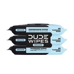 DUDE Wipes Fragrance Free Hemorrhoid Flushable 48 Count (Pack of 3), White
