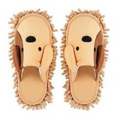 Frjjthchy Cartoon Dog Mop Slippers Microfiber 5.5-9.5 Women/6.5-8 Men, Khaki
