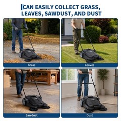 Walk-Behind Hand Push Floor Sweeper 25.6″ Wide Manual Sweeper 5-Gallon Waste Bin