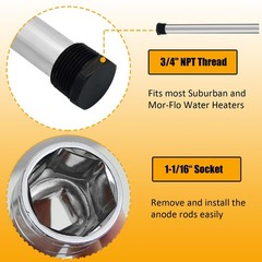6 Pack RV Water Heater 9.25″L x 3/4″ NPT Anode Rod & Flush Wand & Socket