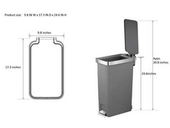 10.5 Gallon Kitchen Step Trash Can, Plastic Slim Kitchen Step Trash Can, Gray