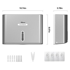 PLUSSEN Paper Towel Dispenser Wall Mount, Adhesive No Silver-PN6007, Silver