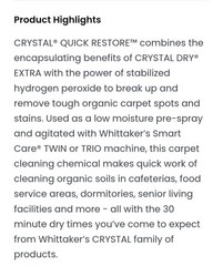 NEW Whittaker Crystal Quick Response, 12 oz. (06 PK) Extraction Carpet Cleaner.