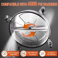 ZMRTDWO 18″ Pressure Washer Surface Cleaner with 4 Wheels, 4000 PSI Silver