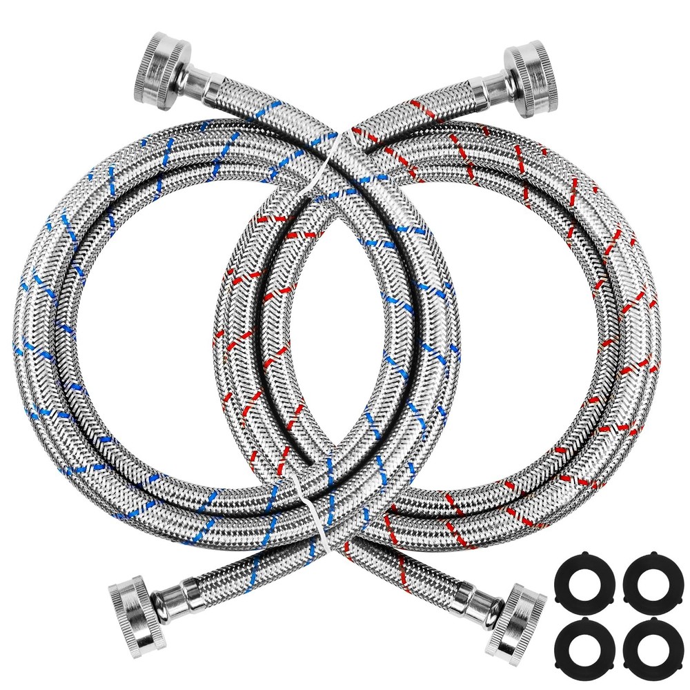 6Ft Stainless Steel Washing Machine Hoses :Length 71.8″, Blue&Red