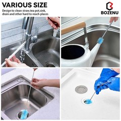Bozenu Flexible Drain Brush, 66 Inch Long Double Ended Hose Pipe and 58 Blue
