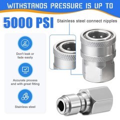 3/8 Inch Pressure Washer Quick Connect Fittings,Stainless 8 Pack, sliver