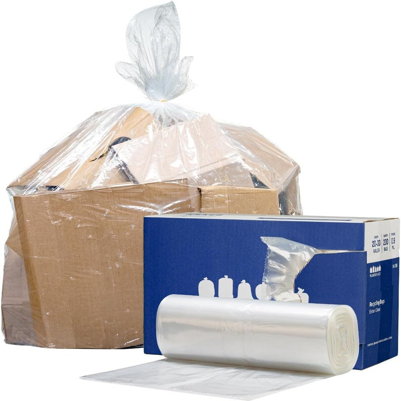 Plasticplace 20-30 Gallon 0.9 Mil Extra Clear Recycling Bags 30 X 36 200 Count