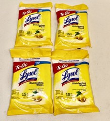 Lot Of 4 Lysol To Go Disinfecting Wipes Flatpack Lemon & Lime Scent (15 Ct Each)