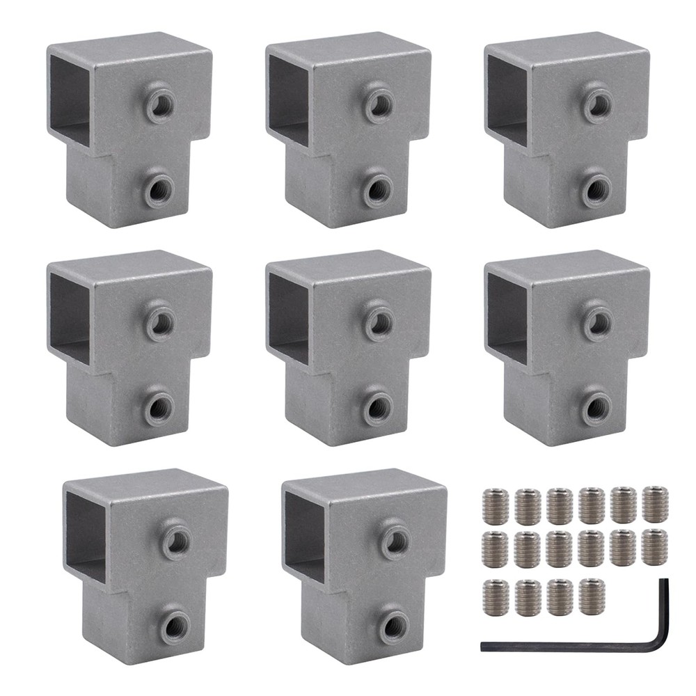 8 PCS 1”/25 mm Square Tube Connector, 3-Way T- Shaped Pipe Fitting Silver