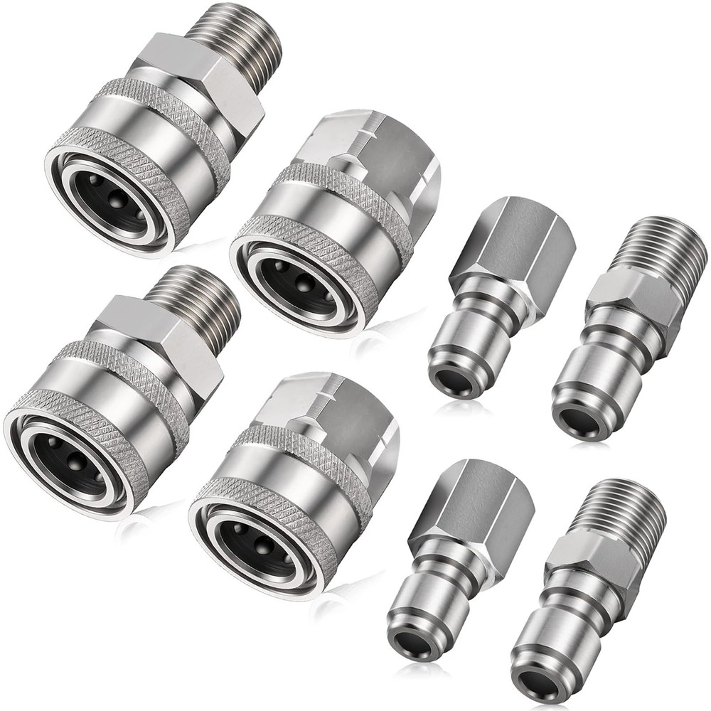 3/8 Inch Pressure Washer Quick Connect Fittings,Stainless 8 Pack, sliver
