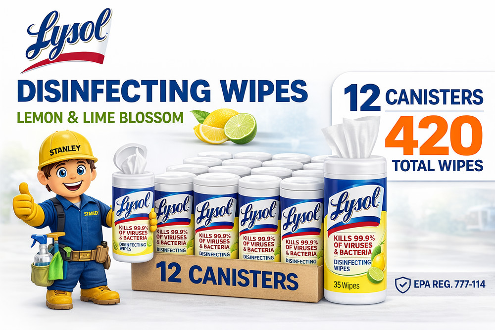 Lysol Disinfecting Wipes 420 Total Wipes Lemon Lime 12 Canisters EPA 777-114