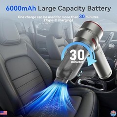High-Power Car Vacuum Cleaner – 20000 Pa 4-in-1, 6000 mAh USB-C Rechargeable