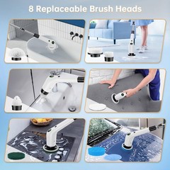 PUFTEM Electric Spin Scrubber, Cordless Shower Scrubber with 8 Scrub Black
