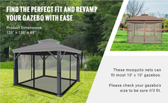 Universal 10′ x 10′ Gazebo Replacement Mosquito Netting (Tan)