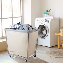OPEN BOX – Commercial X-Large Rolling Canvas Bin Laundry Hamper on Wheels,White