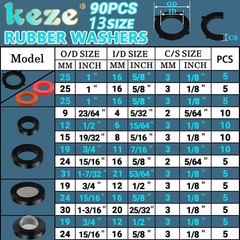 KEZE 24 Sizes Plumbing Washers Assorted Kit 165 PCS Garden white/black/red