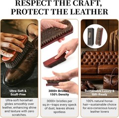 100% 7in Horsehair Shoe Brush Horse Hair Brush for Leather Boots Cleaning Polish