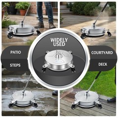RAYNEL 14” Pressure Washer Surface Cleaner with 4 Wheels, 14 Inch, silvery