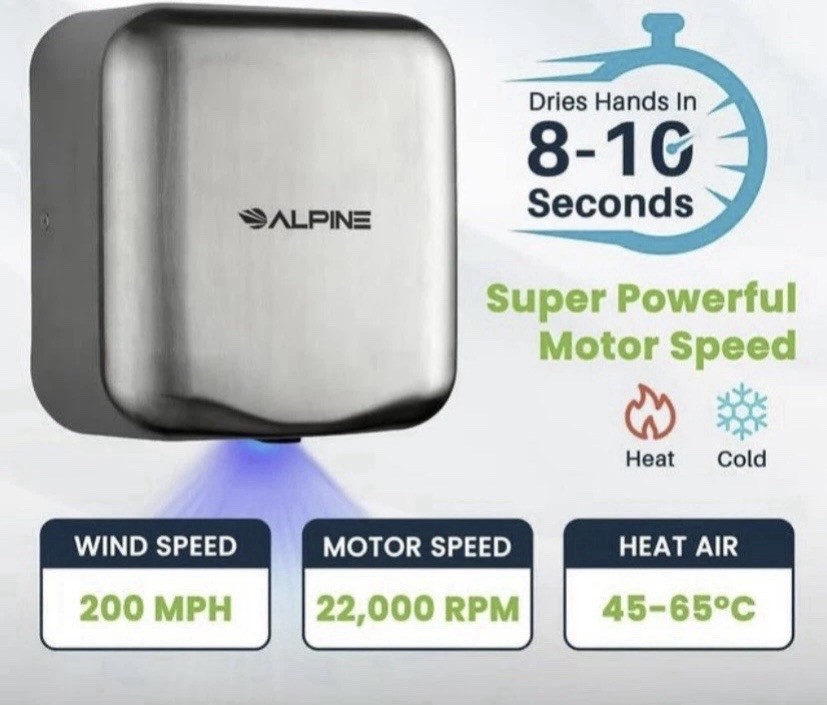 Stainless Steel Alpine Hemlock High Speed, Commercial Hand Dryer, 110/120V –
