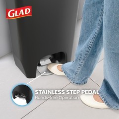 Glad Trash Can with Lid, Stainless Foot Pedal & Garbage Bag Rings, 13 Gal, Black