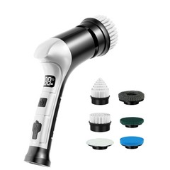 Black Cordless Electric Spin Scrubber Household Cleaning Brush with 6 Heads