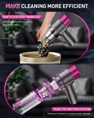 EYYA Handheld Cordless Car Vacuum Cleaner, 4-in-1 Portable Mini Grey Pink