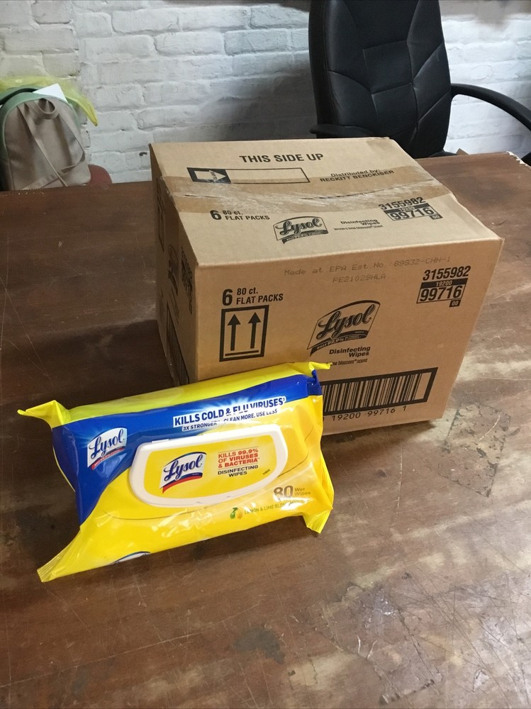 Lot Of (6) 80ct Packs Of Lysol Lemon & Lime Blossem Scent Disinfecting Wipes