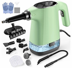 Handheld Pressurized Steam Cleaner w/ Hose, Nozzle & Brush Attachments, Green