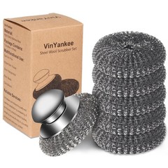 6Pcs Steel Wool Scrubber with Replacement Wire Pads Set, Stainless Steel…