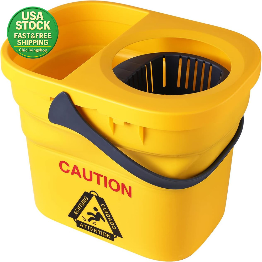 Commercial Mop Bucket with Wringer Collapsible Plastic Yellow