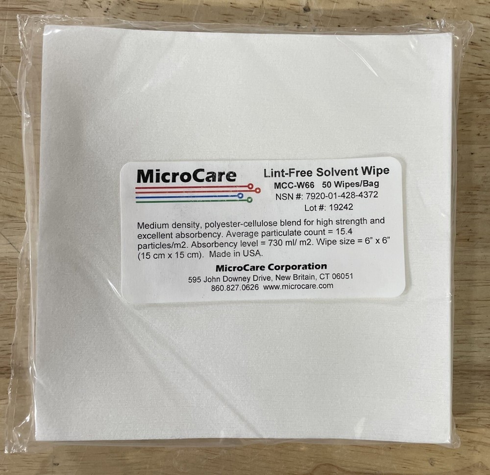 MicroCare MCC-W66 Lint-Free Solvent Wipes, General Purpose, 6″x6″, 50/Bag