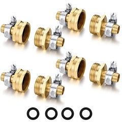 SIGURANTA Garden Hose Repair Connector with Clamps 1/2″ Barb-4 Set, Brass