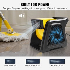 Portable Air Mover 600CFM 300° Directional Blower 3 Speeds 12.8″