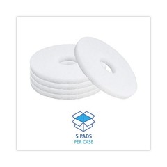 Boardwalk Polishing Floor Pads, 12″ Diameter, White, 5/Carton
