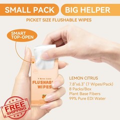 WONDERFUL Travel Flushable Wipes Lemon Citrus 8 Packs 56 Wipes Septic Safe