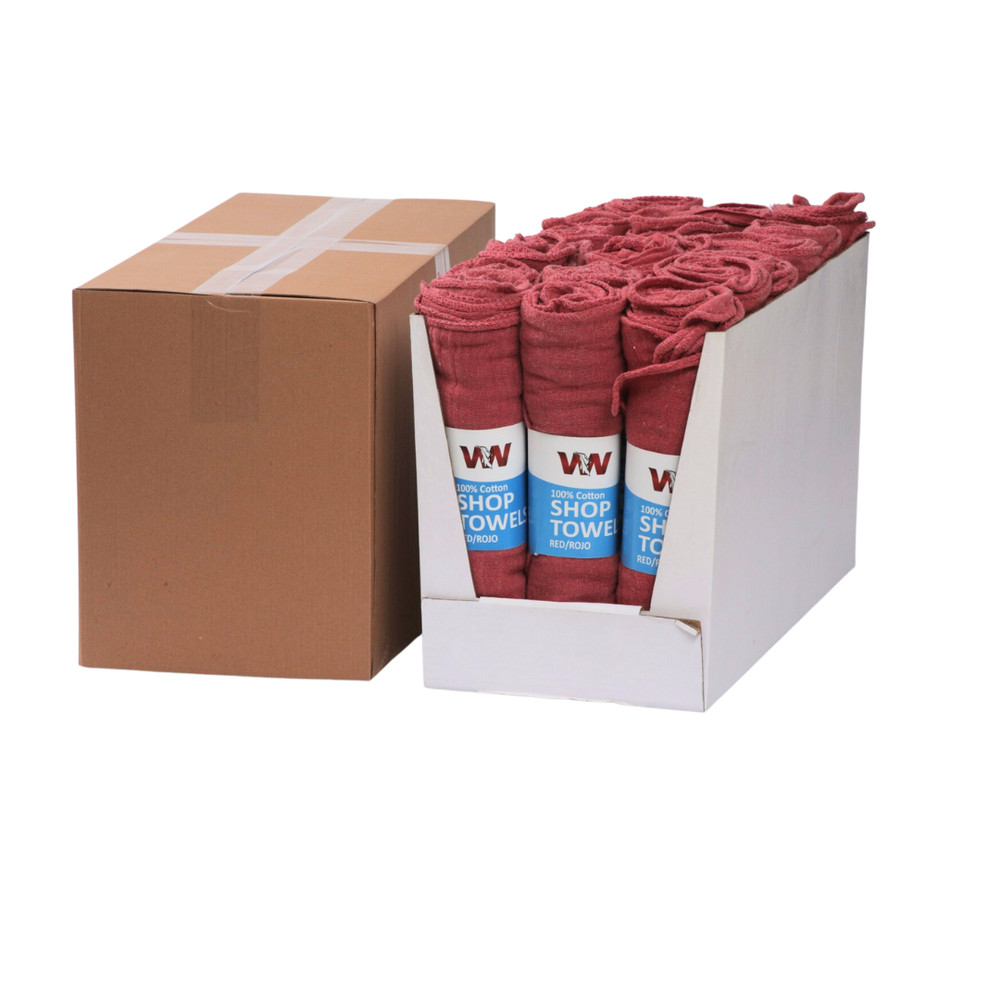 18 ROLLS OF 12 NEW RED SHOP TOWELS / INDUSTRIAL CLEANING TOWELS 14×14