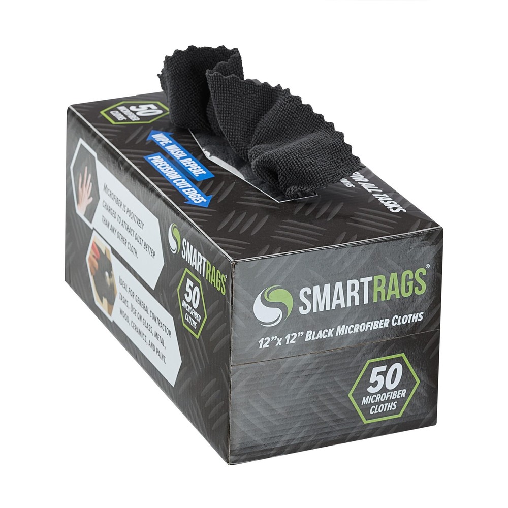 Arkwright Smart Rags Microfiber Cleaning Cloths, Pack of 50 12 x 12 in, Black