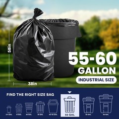 Plasticplace 55-60 Gallon Trash Bags │ 1.0 Mil │ 100 Count (Pack of 1), Black