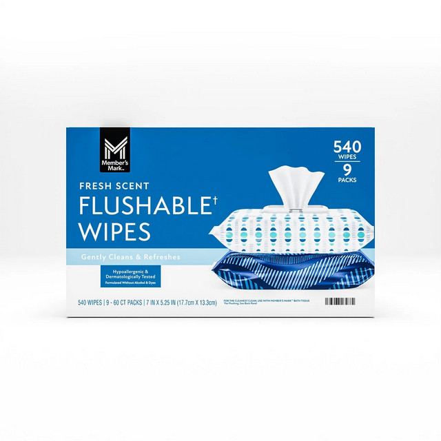 Member’s Mark Flushable Wipes Fresh Scent 540 Count Soft & Gentle Pack