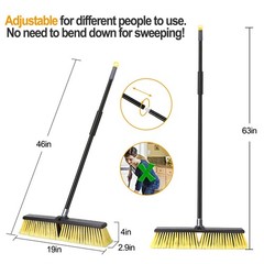 Kefanta 18 Inches Push Broom Outdoor- Heavy Duty Broom 63 Long Handle For Deck