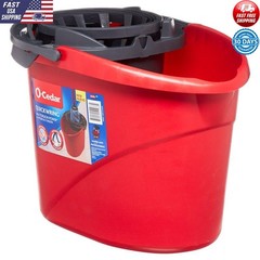 Quick Wring Bucket 2.5 Gal Mop Bucket W/ Wringer Hands-Free Moisture Control Red