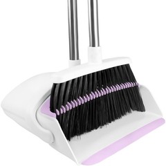Broom with Dustpan Combo Set for Home, 52-in Long Adjustable White-purple