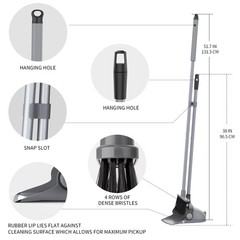 MR.SIGA Broom and Dustpan Set with Adjustable Long Handle, One Size, Gray