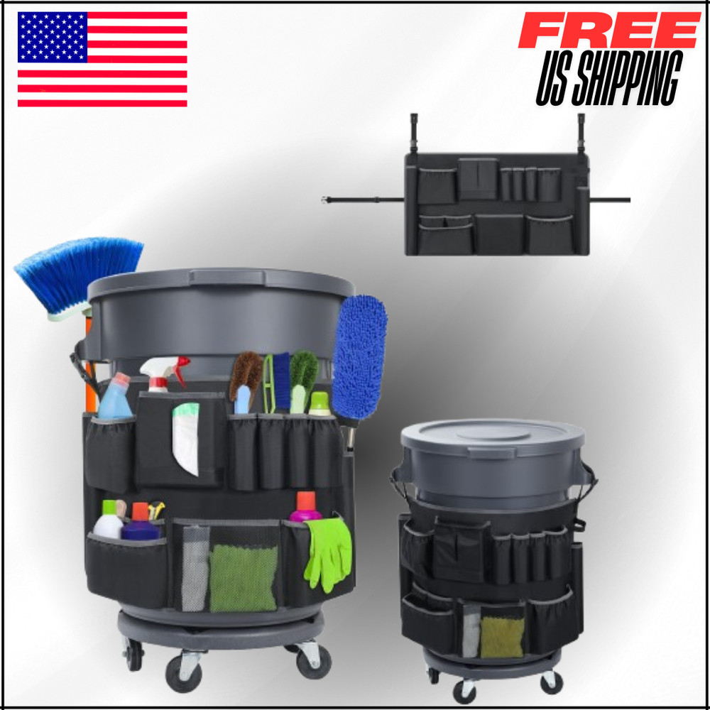 Trash Can Caddy Bags, 32-55 Gal Garbage Bin, with 13 Pockets For Brute & Uline
