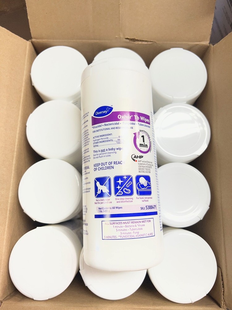 Box of 12 – Oxivir Diversey 5388471 Tb Disinfectant Medium Wipes, 60-Wipes each